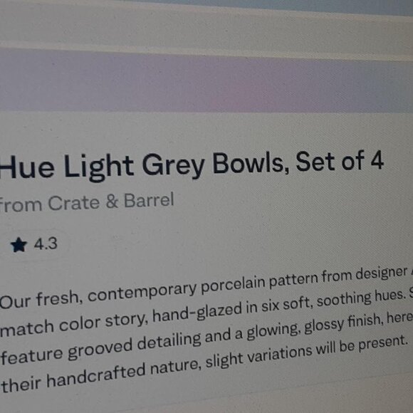 Crate&Barrel Light Grey Cereal Bowls - set of (4) - Picture 4 of 7